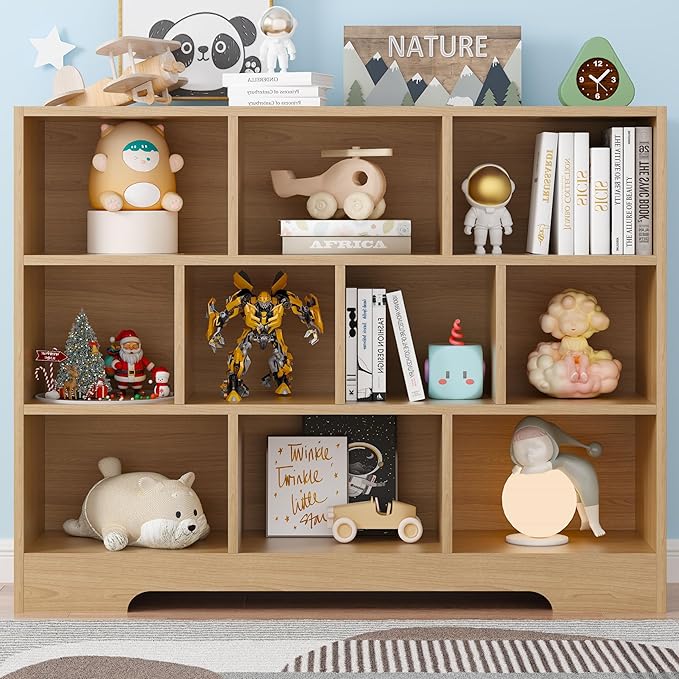 Book Shelf, 10 Cubes Storage Organizer, 3-Tier Open Shelf Wooden Bookcase, Freestanding Wooden Bookshelf Cube Shelf for Bedroom, Living Room-Ruum Studio Home