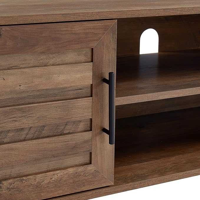 Mid Century Wooden TV Stand Entertainment Console with Open Shelving and 2 Cabinets for Televisions up to 65 Inches(Rustic Oak)-Ruum Studio Home