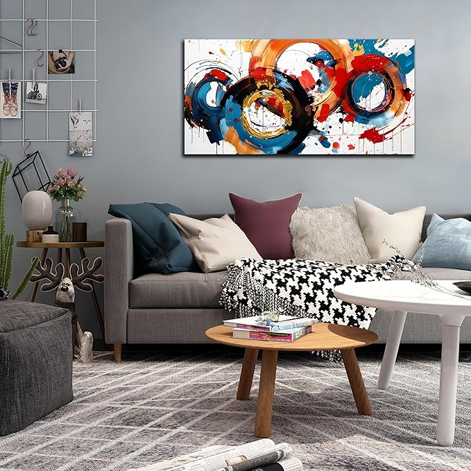 Abstract Wall Art Large Canvas Prints Modern Living Room Bedroom Home Office Wall Decor Framed Colorful Circle Abstract Picture Ready to Hang Size 20x40-Ruum Studio Home