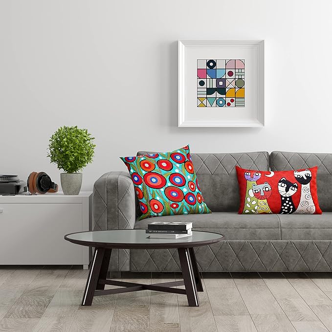 Floral Poppy Pillow Cover - Turquoise Suzani Poppies Accent Chair Cushion - 18x18 Inch Hand Embroidered Wool-Ruum Studio Home