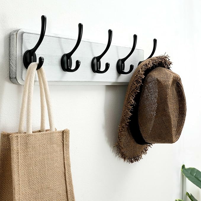 SKOLOO Rustic Wall Mounted Coat Rack, Pine Solid Wood Coat Hook Hanger - 5 Hooks for Hanging Clothes Robes Towels Coats-Ruum Studio Home