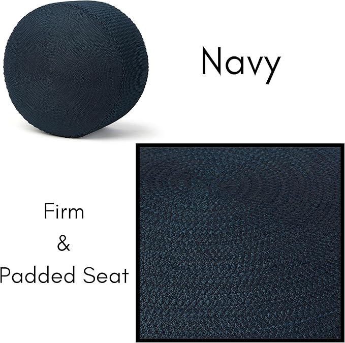 BIRDROCK HOME Outdoor Pouf Ottoman | Hand Woven Waterproof Foot Stool with Bead Bag Filling | Boho Foot Rest for Patio, Living Room, Porch & Outdoor Seating | Lightweight, Soft Stuffed Chair | Navy-Ruum Studio Home