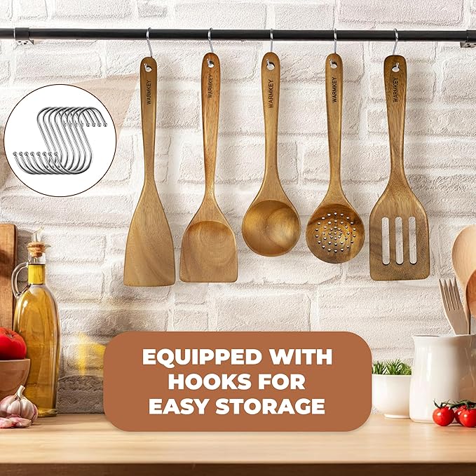 Acacia Wood Kitchen Utensil Set 9PC-Natural Wooden Cooking Tools for Nonstick Pans&Stir Frying,Scratch-Proof&Heat Resistant,Sturdy&Lightweight with Spoon Rest (Kitchen Utensil Set 9PC)-Ruum Studio Home
