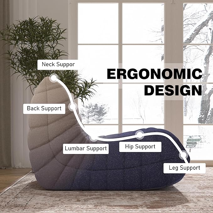 Bean Bag Chair, Fireside Chair Bean Bag Sofa Large Bean Bag Chair for Adults, Bean Bag Chairs for Teens with High Density Comfortable Foam, Memory Foam Bean Bag for Living Room, Bedroom (Blue&White)-Ruum Studio Home