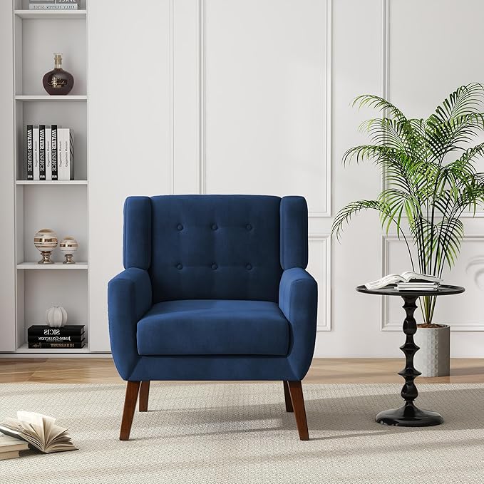 UIXE Accent Chair, Velvet Upholstered Armchair for Living Room, Modern Club Arm Chairs Comfy Single Sofa Button Tufted Bedroom Reading Seat - Royal Blue, Set of 1-Ruum Studio Home