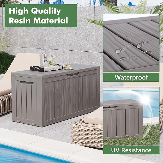72 Gallon Deck Box Lockable Resin Outdoor Storage Box waterproof Outdoor Container for Patio Furniture Cushions, Pillow-Ruum Studio Home
