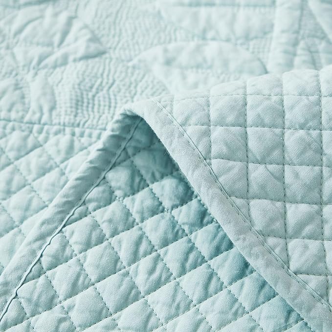 MarCielo 3-Piece 100% Cotton Oversized Bedspread Lightweight Quilt Coverlet Embroidery Farmhouse Bedding Set T0 (Aruba Blue, Oversized King (118"x106"))-Ruum Studio Home
