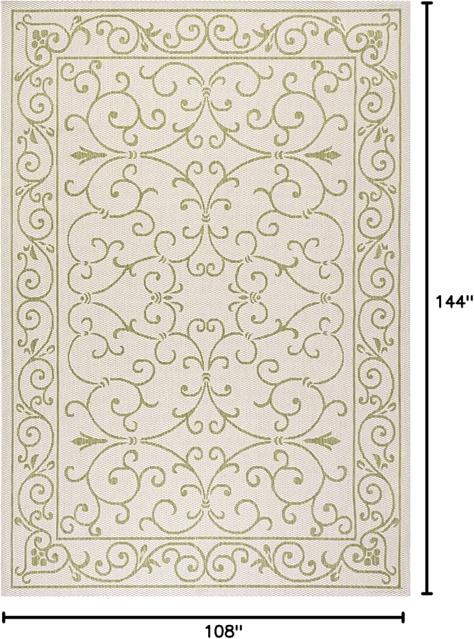 JONATHAN Y Vintage Filigree Indoor Outdoor Area Rug 9X12 Cream/Green, Charleston Textured Weave for Backyard, Patio, Porch, Easy-Cleaning, High Traffic, Pet-Friendly, Non-Shedding (SMB106I-9)-Ruum Studio Home