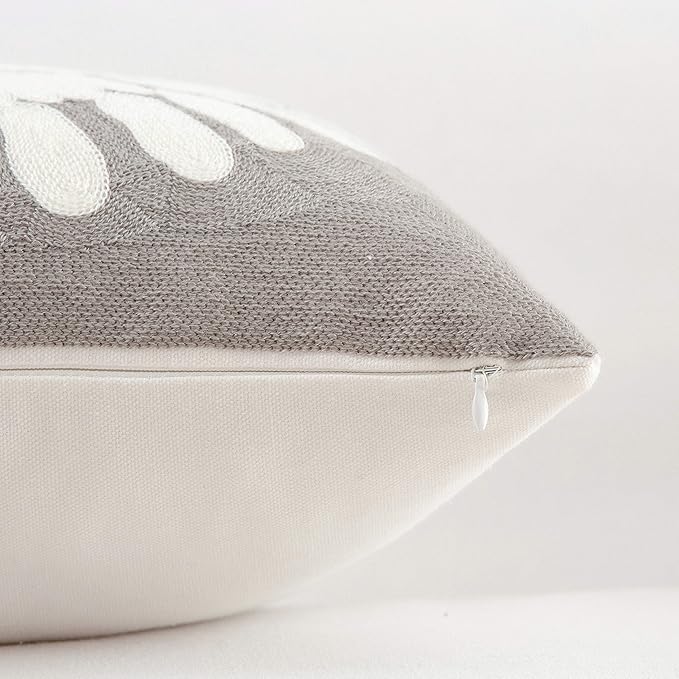 HWY 50 Grey Gray Decorative Throw Pillow Covers 18x18 Inch, Pack of 2 Embroidered Cotton Farmhouse Cushion Cover Pillow Case for Sofa Couch Living Room Bed Bedroon, Sunflower Design-Ruum Studio Home