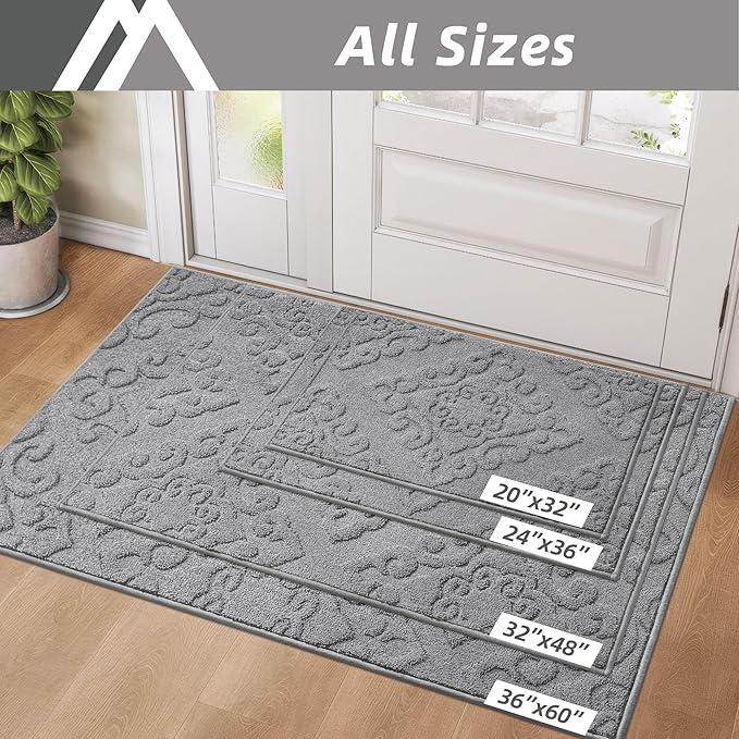 COSY HOMEER-Door-Mat-Non-Slip-Entryway-Rug 32”x48” Absorbent Welcome Mats Washable Dirt Trapper Door Mat Entrance Floor Mats for Front Back Doormats and Wet Shoes,Grey-Ruum Studio Home