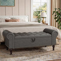 Storage Bench for Bedroom, 51" Full Queen Storage Bench, Upholstered Bedroom Bench with Rolled Arms and Vintage Rivets for Living Room, Storage Room, Entryway, Gray-Ruum Studio Home