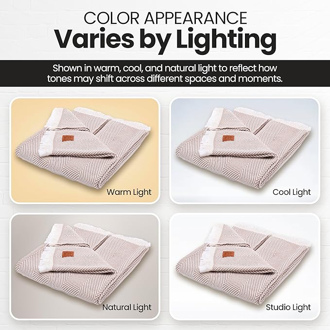 Gold Case Throw Blanket for Couch – 100% Recycled Turkish Cotton Blankets & Throws – Elegant Decorative Throw Blankets for Living Room Sofa – Woven Throws for Couch – Elegant Beige – 50x60-Ruum Studio Home