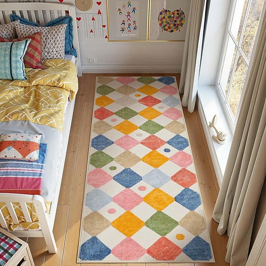 jinchan Runner Rug 2x5 Kids Hallway Washable Rug Indoor Soft Non Slip Modern Diamond Carpet for Nursery Room Bedroom Kitchen Laundry Room Circus on Cream-Ruum Studio Home