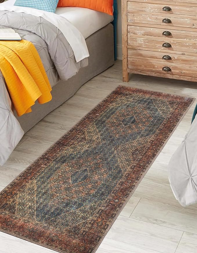 Keen Home Design 2x10 Rug - Machine Washable Runner Rug with Non-Slip Backing, Ideal for Hallway, Entryway, Kitchen, Laundry Room - Vintage, Easy Clean, Durable, Low Pile - (2'6" x 10')-Ruum Studio Home