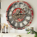 The Gears Clock The Original Real Moving Gear Wall Clock Vintage Industrial Oversized Rustic Farmhouse (24 inch (60cm),Red Lava)-Ruum Studio Home