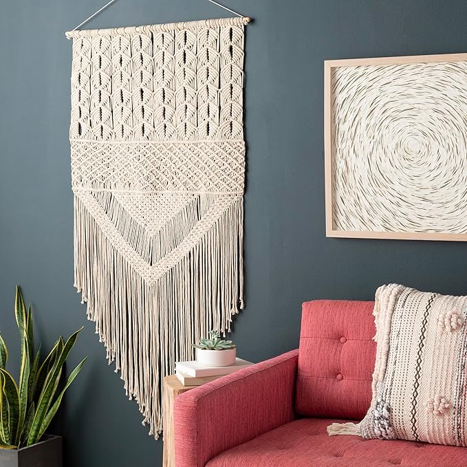 Mark&Day Wall Hanging, Tumeltsham Bohemian/Global Farmhouse Cream Tapestry Wall Hanging for Living Room, Bedroom, Office or Kitchen (31"H x 15"W)-Ruum Studio Home
