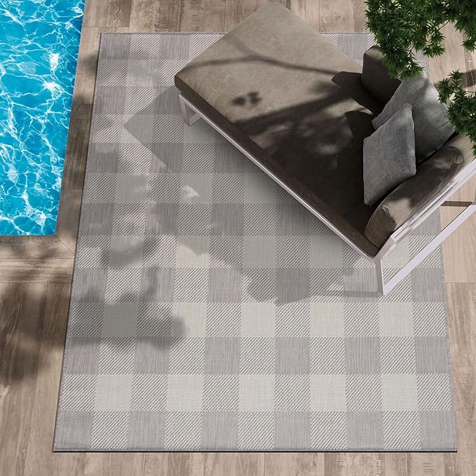 CAMILSON Outdoor Rug - Modern Area Rugs for Indoor and Outdoor Patios, Kitchen and Hallway mats - Easy Cleaning Non Shedding Washable Outside Carpet (5x7, Buffalo - Grey/White)-Ruum Studio Home