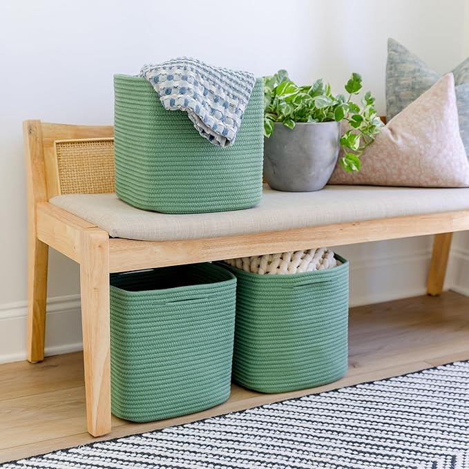 NaturalCozy Storage Cubes 11 Inch Cotton Rope Woven Baskets for Organizing, 3-Pack | Cube Storage Bin | Square Storage Baskets for Shelves Organizer, Classroom, Kids Toy Bins, Closet, Baby Nursery-Ruum Studio Home