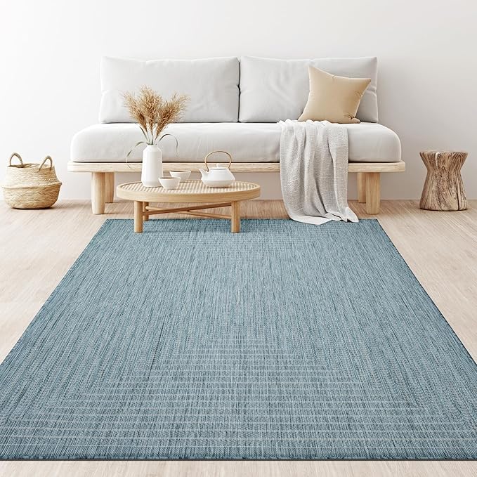 Adiva Rugs Outdoor Indoor Area Rug, Weather Resistant, Easy to Clean, Stain Resistant Floor Mat for Dining Room, Backyard, Deck, Patio (Aqua Weiss, 8' x 10')-Ruum Studio Home