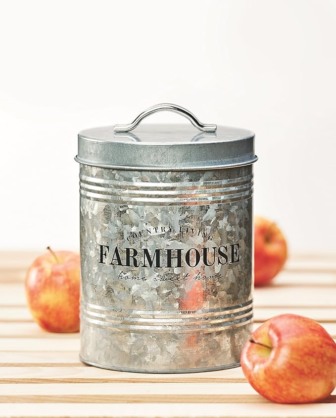 Amici Home Farmhouse Galvanized Canister | Dry Food Storage Container | Airtight Lid | 76 Oz Capacity | Farmhouse Décor | Rustic Metal Canister for Kitchen Countertop-Ruum Studio Home