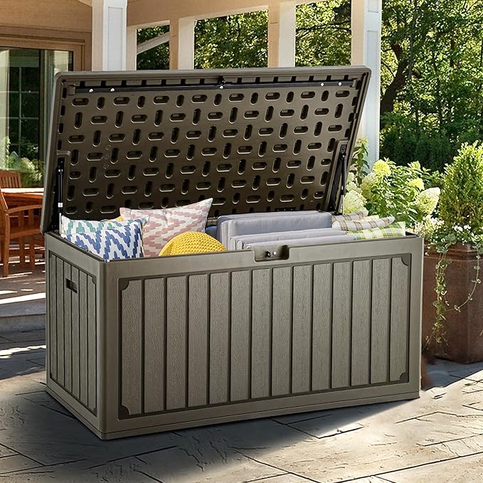 YITAHOME 90 Gallon Double-Wall Deck Box with Side Handles, Outdoor Large Storage for Patio Furniture Cushions, Garden Pool Accessories, Water Resistant & Lockable-Ruum Studio Home