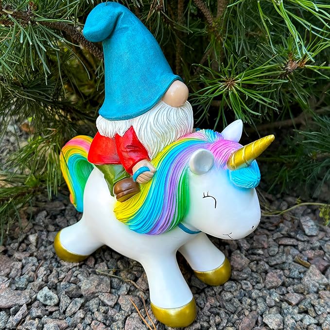 Mood Lab Garden Gnome Statue - Garden Gnome Riding Unicorn - 8.3 Inch Tall Lawn Figurine - for Outdoor or House Decor - Funny Yard & Patio Decoration-Ruum Studio Home