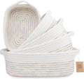 NaturalCozy 5-Piece Rectangle Storage Basket Set- Natural Cotton Rope Woven Baskets for Organizing! Small Basket for Montessori, Baby Nursery, Dog Toy Baskets, Cat Toy Box, Bathroom Organization Bin-Ruum Studio Home