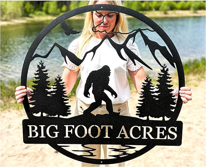 Outdoor Sasquatch Custom Name Metal Sign | Bigfoot Mountain Yard Art Decor | Metal Sasquatch Yeti Sign-Ruum Studio Home