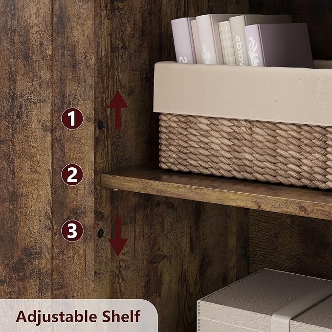 GarveeHome 54in Tall Bathroom Cabinet, Farmhouse Storage Cabinet with Glass Doors and Adjustable Shelves, Freestanding Kitchen Pantry Cabinets, Cupboard for Living Room, Dining Room, Rustic Brown-Ruum Studio Home