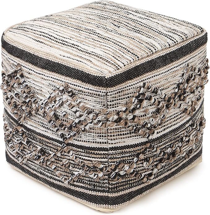 REDEARTH · Tufted Pouf Ottoman with Filler Textured Storage Cube Bean Bag Pouffe Footrest for Indoor; 100% Cotton (17.5"X17.5"X17.5", Black Jasper)-Ruum Studio Home