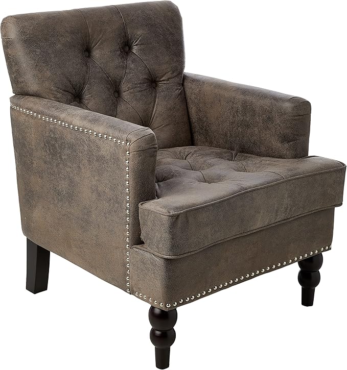 Christopher Knight Home GDFStudio Medford Brown Tufted Club Chair, Fabric Accent Chair with Studded Nailhead Accents-Ruum Studio Home