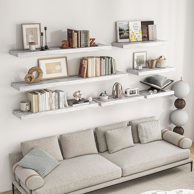 RICHFOCUS 48Inch Floating Shelves for Wall 2 Pack Shelves for Bedroom|Kitchen|Bathroom Wall Mounted Rustic Distressed Wood Floating Shelf with Invisible Brackets for Books|Storage|Decor, Rustic-Ruum Studio Home