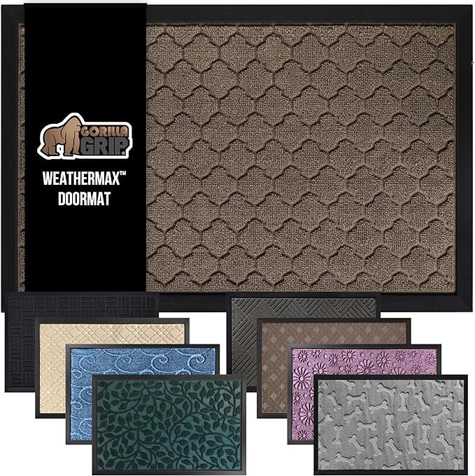 GORILLA GRIP 100% Waterproof All-Season WeatherMax Doormat, 72x24, US Designed Natural Rubber, Stain and Fade Resistant, Low Profile Indoor Outdoor Door Mats, Easy Clean Patio Mat, Latte Quatrefoil-Ruum Studio Home
