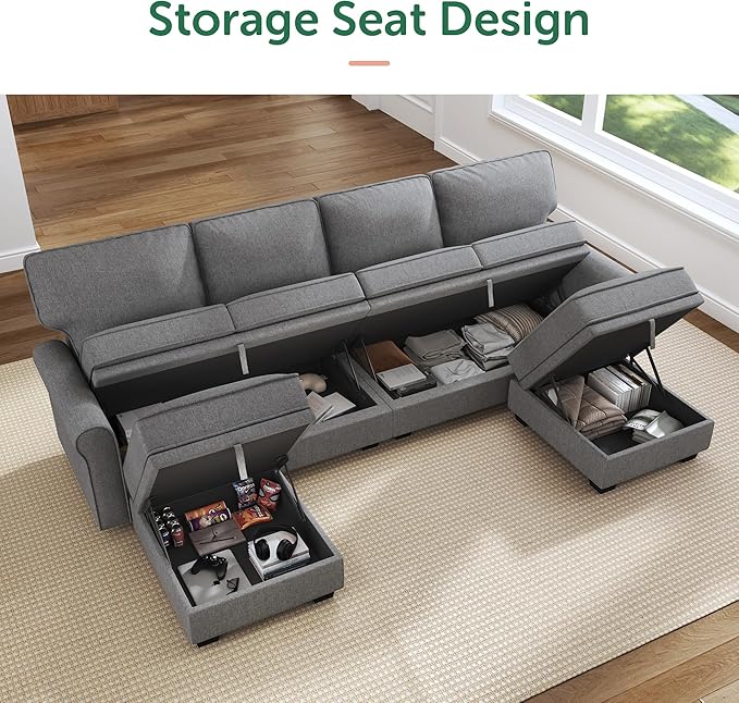 HONBAY Convertible Sectional Sofa with Storage U Shaped Sectional Couch with Reversible Chaise Small Sectional Couches for Living Room,Grey-Ruum Studio Home