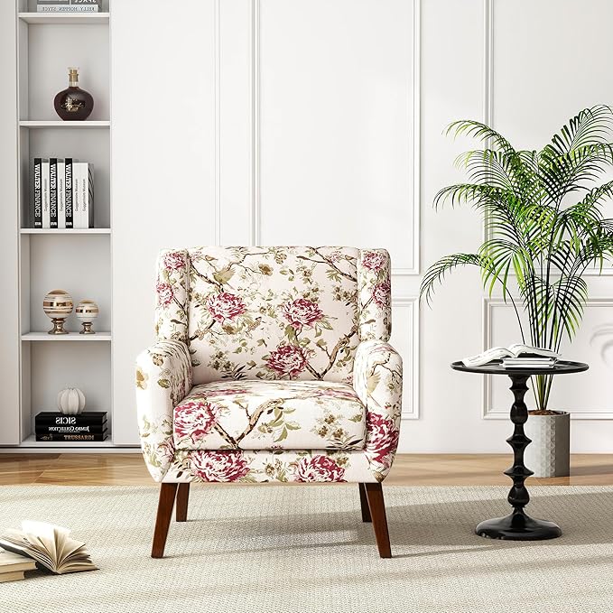 UIXE Floral Accent Chair, Modern Upholstered Armchair in Fabric for Living Room, Comfy Club Arm Chairs Single Sofa Button Tufted Bedroom Reading Seat - Pattern Floral, Set of 2-Ruum Studio Home