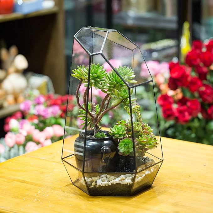 NCYP Large Geometric Terrarium - 16 Inches Tall Irregular Open Glass Terrarium Pot - Home Garden Tabletop Decoration Planter for Air Plants Succulents, Handmade (NO Plants, No Door)-Ruum Studio Home
