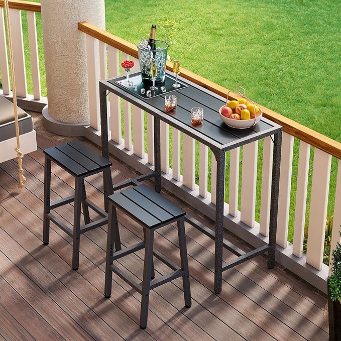 ODK 47 Inch Outdoor Bar Table, Patio Counter Bar Height Table with Weather Resistant Waterproof Top for Garden, Hot Tub, Yard, Balcony, Poolside, Indoor (Black)-Ruum Studio Home