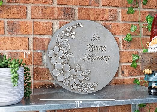 NAT & Jules Flower Blossom and Bud Floral Spray Dimensional Indoor Outdoor 12 inch Round Cast Resin Decorative Garden Stepping Stone, Patio, Walkway Sculpture Yard Art, in Loving Memory Stone Grey-Ruum Studio Home