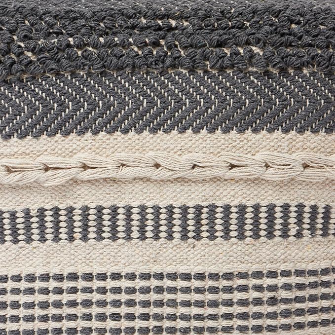 REDEARTH · Tufted Pouf Ottoman with Filler Textured Storage Cube Bean Bag Pouffe Footrest for Living Room, Bedroom, Nursery, Kidsroom; 100% Cotton (17.5"X17.5"X17.5", Precis Descant Gray)-Ruum Studio Home