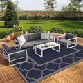 GENIMO 10 ' x 14 ' Outdoor Rug Waterproof for Patio Decor, Foldable Reversible Plastic Straw Area Rugs Mat for Camper, Outside Carpet for Rv, Deck, Porch, Picnic, Beach, Balcony, Blue & Grey-Ruum Studio Home