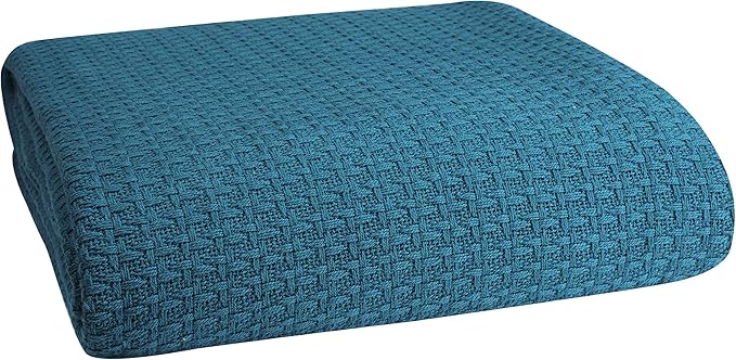 Elvana Home 100% Cotton Bed Blanket, Breathable Bed Blanket Full - Queen Size, Cotton Thermal Blankets Full - Queen, Perfect for Layering Any Bed for All Season, Teal Green-Ruum Studio Home