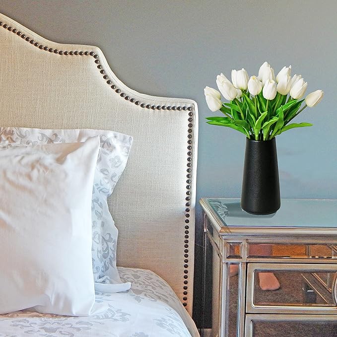 Mandy's Artificial Tulips 20 Stems Pure White PU Faux Flowers for Wedding Home Decor 13.5 Inch-Ruum Studio Home