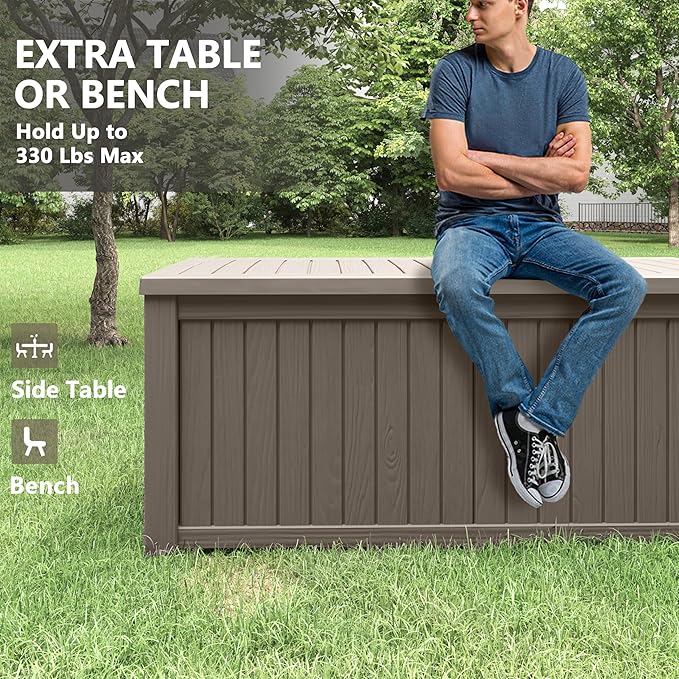 150 Gallon Resin Deck Box, Large Indoor and Outdoor Storage Box, Weatherproof and UV Resistant Outdoor Storage Box with Built-in Steel Beams for Patio, Cushions, Pool Supplies-Ruum Studio Home