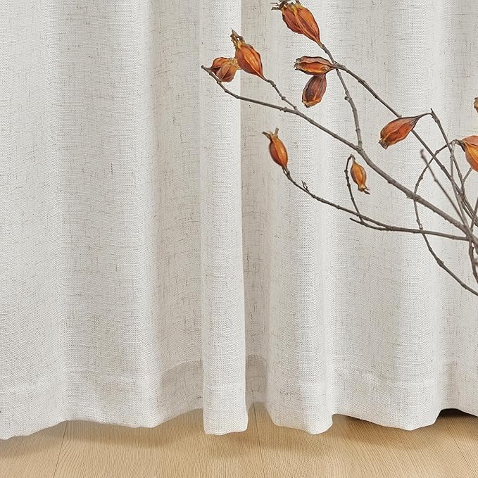 MYSKY HOME Farmhouse Kitchen Curtains 54 inches Long, Boho Curtain Panels Farmhouse Style Flax Linen Polyester Blend Texture for Home Decor, Light Soften Privacy Drapes, Linen, Pack-2-Ruum Studio Home
