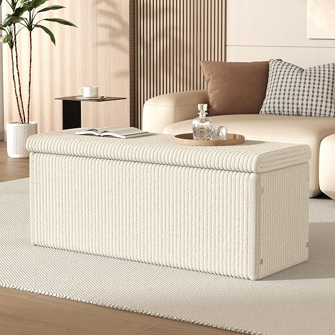 SUN TIME 42" Foldable Velvet Ottoman Bench with Storage，Large Capacity End of Bed Chest, Soft Cushion Seat, Toy & Blanket Organizer, Footrest for Bedroom, Living Room, Entryway, Apartment-Ruum Studio Home