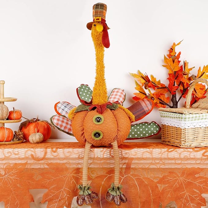 winemana Thanksgiving Decoration 31.5" x 18.5" Plush Turkey with Stretchable Head, Handmade Stuffed Sitting Turkeys Fall Decorations for Indoor Home Tabletop Party Autumn Decor (Cock)-Ruum Studio Home