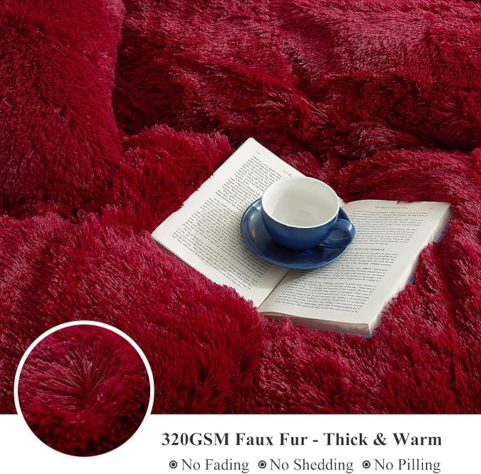 XeGe Luxury Faux Fur Throw, Red Soft 50x60 Fluffy Blanket, Shaggy Plush Decorative Couch Blanket, Autumn Cute Furry Fuzzy Lap Bed Throw for Kids Women Men Teen Girls-Ruum Studio Home