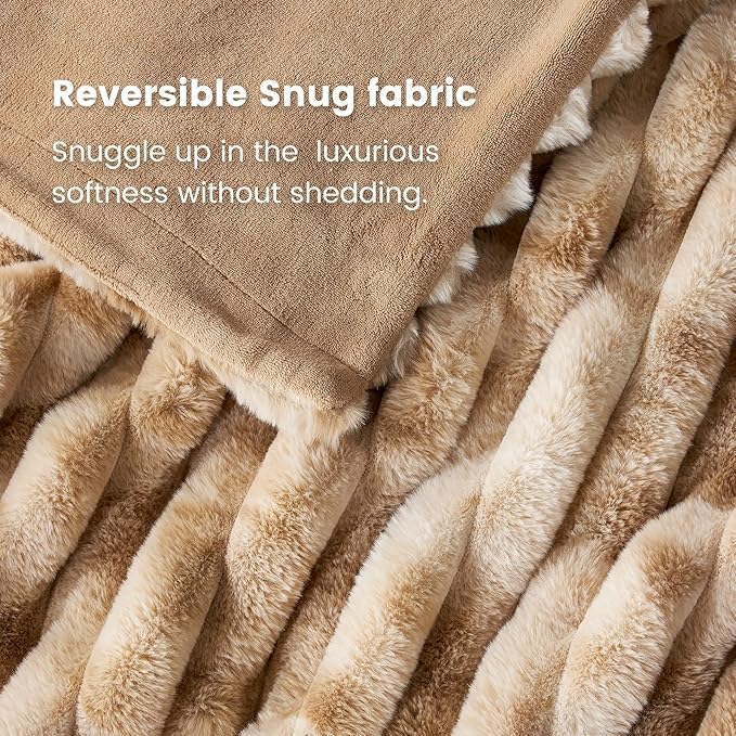 Cozy Bliss Faux Fur Throw Blanket for Couch, Cozy Warm Plush Striped Blanket for Sofa Bedroom Living Room, 60 * 80 Inches Tie-dye Kahki-Ruum Studio Home