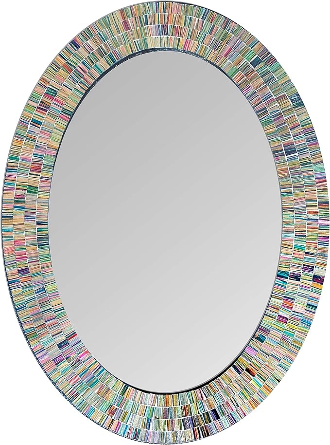 Bohemian Rainbow Wall Mirror -Glass Mosaic Decorative Wall Mirror, Multi Color Spectrum Wall Mountable, Oval Multi-Color Framed Mirror (32 in. x 24 in.)-Ruum Studio Home