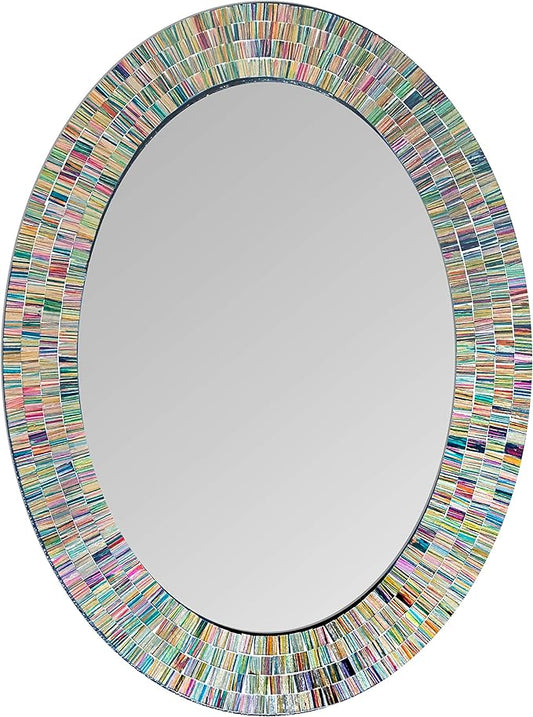 Bohemian Rainbow Wall Mirror -Glass Mosaic Decorative Wall Mirror, Multi Color Spectrum Wall Mountable, Oval Multi-Color Framed Mirror (32 in. x 24 in.)-Ruum Studio Home